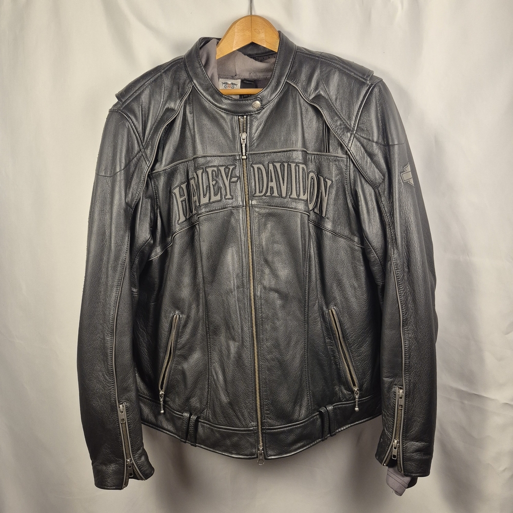 Harley Davidson Willie G Reflective Skull Leather Motorcycle Jacket  Size 2W/2XL